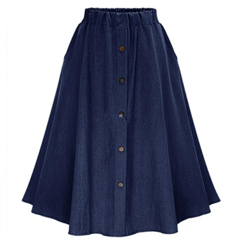 Женские джинсовые юбки в стиле ретро с высокой талией свободные однотонные