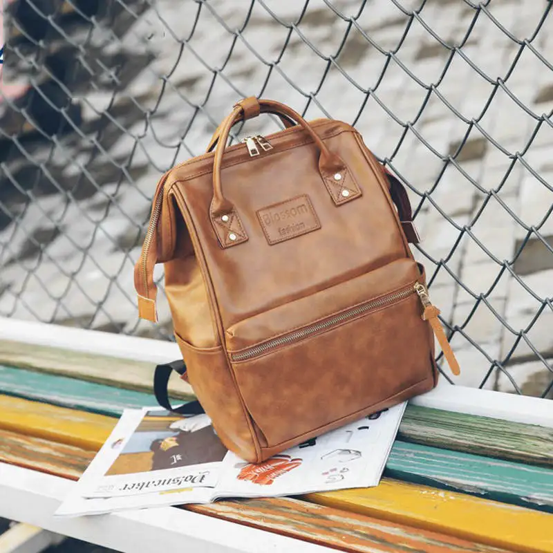 Коричневый Women Fashion PU Leather Female Backpack Bag Korean Multifunction School Bag Teenage Girls Large Capacity Waterproof Backpacks - Цвет: Коричневый