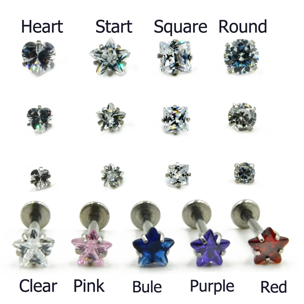 Showlove 100pcs смешанные 5 цветов хирургическая сталь CZ Циркон серьги Козелок