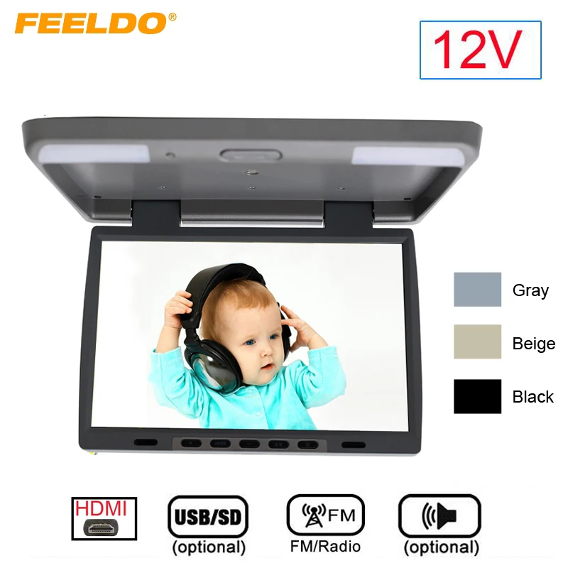 FEELDO DC12V 15.4&quot Inch Car/Bus TFT LCD Roof Mounted Monitor Flip Down 2-Way Video Input with HDMI/MP5/FM/Speaker | Автомобили и