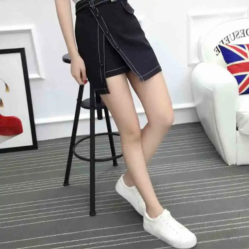 Женская мини юбка с поясом B93310X однотонная черная высокой талией а силуэта