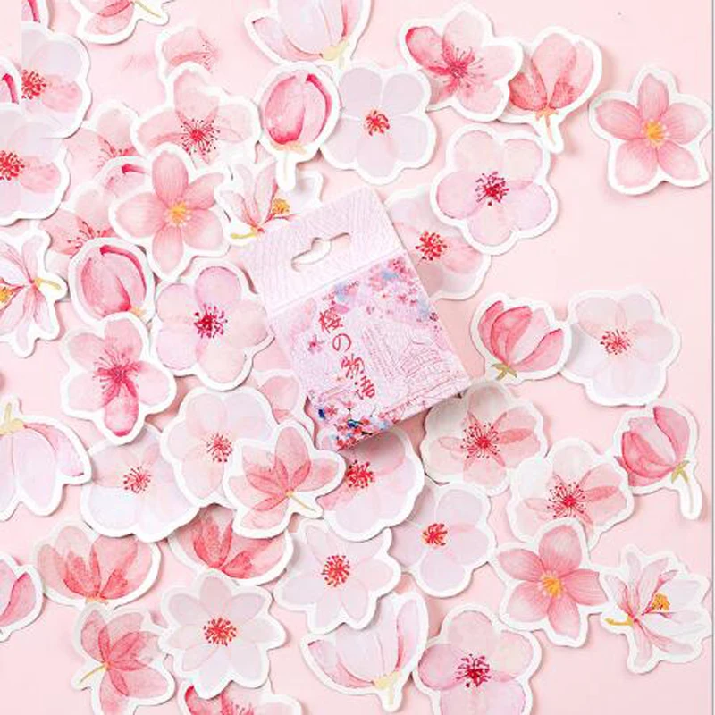 

45 Pcs/box Pink Cherry Blossom Story Mini Paper Sakura Diary Decoration Diy Scrapbooking Bullet Journal Stickers Stationery