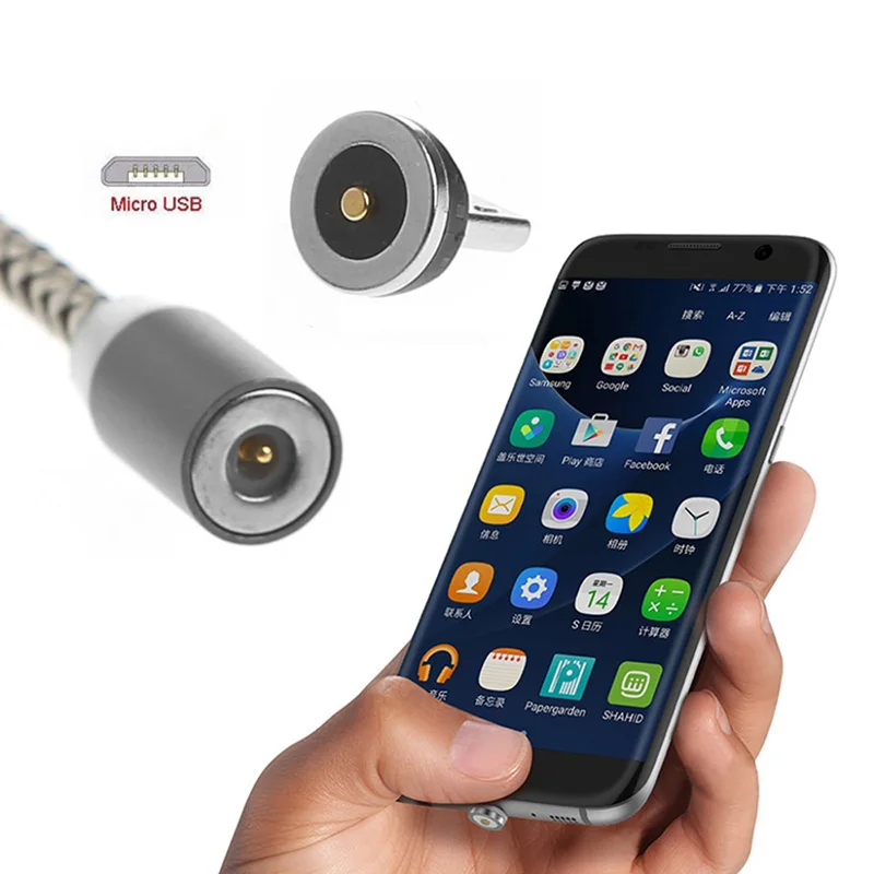Магнитный кабель Micro USB, 1 м, светодиодный, с нейлоновой оплеткой, магнитный usb-кабель для зарядки samsung, для xiaomi, huawei, кабели для зарядки мобильных телефонов