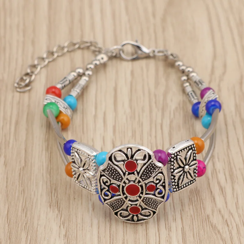 Tenande Boho цыганские бусины из натурального камня цветок браслеты винтажные резные