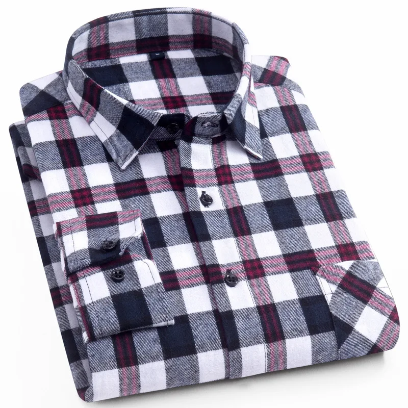 Хлопок фланель ShirtPlaid фланелевая рубашка Повседневное с длинным рукавом Для мужчин рубашки Soft Comfort Slim Fit стилей Для мужчин Костюмы Camisa Masculina - Цвет: DTF06