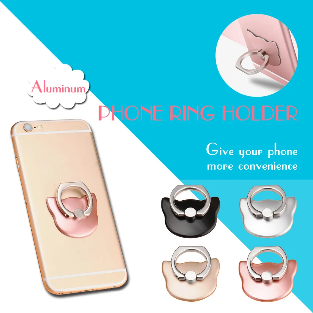 

Etmakit 360 Degree Finger Ring Cat Head Ring Cartoon Mobile Phone Smartphone Stand Holder For all Smart Phone Luxury Models