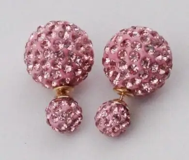 pink Charmcci двухсторонние Симпатичные серьги-гвоздики, круглые стразы, женские серьги, ювелирные изделия, серьги-гвоздики, подарок, много цветов - Окраска металла: pink