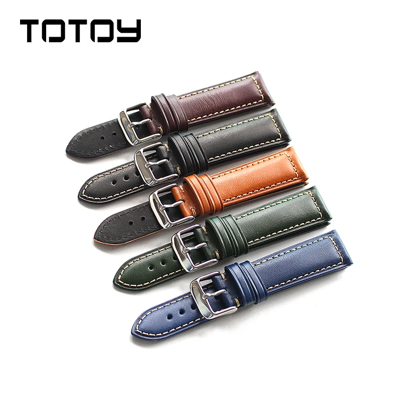 TOTOY ручной работы кожаные Ремешки для наручных часов, 18 мм 20 мм Ретро ветер ремешок, мягкая кожа растительного дубления+ Быстрая