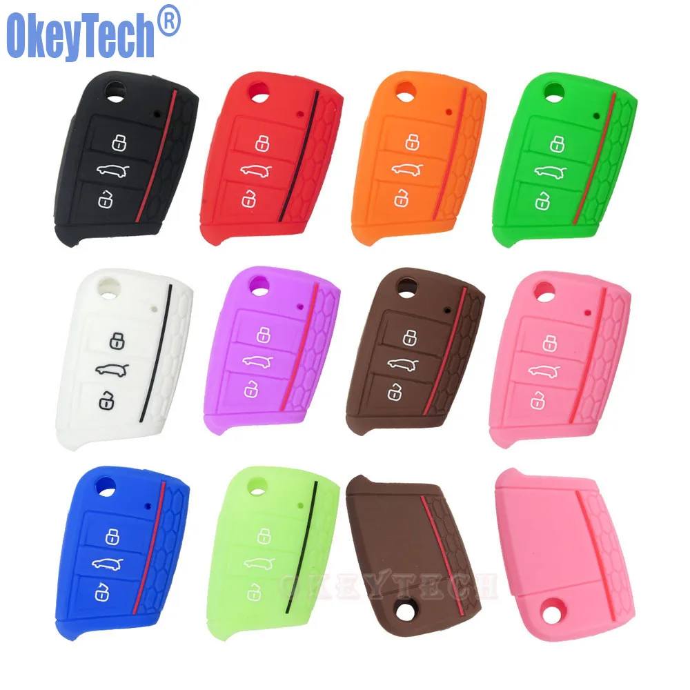 OkeyTech Мягкий силиконовый чехол для ключей с 3 кнопками V W VOLKSWAGEN Golf 7 откидной ключ