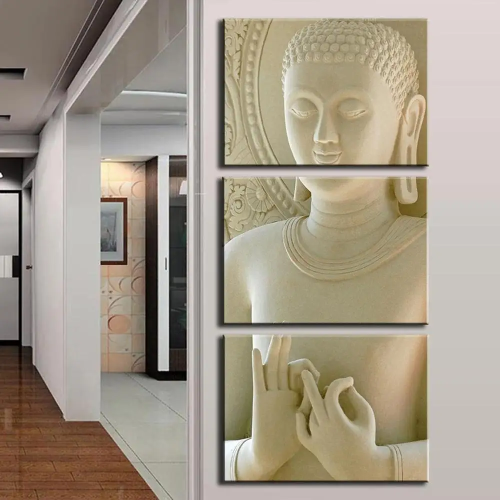 

Home Decor Canvas Pictures Wall Art HD Prints Fashion Buddha Poster 3 Pieces White Marble Buddha Statues Art Paintings Framework