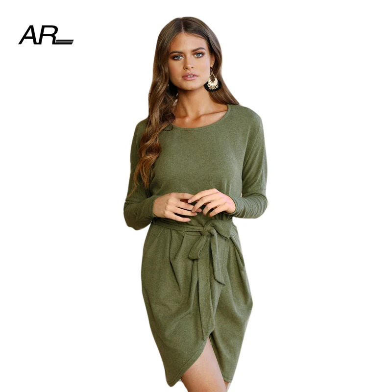 AR Повседневное повязки поясом Платья для женщин Лето круглый Средства ухода за