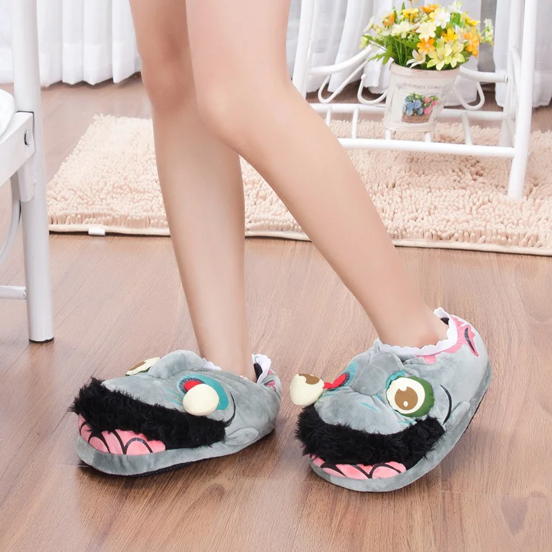 Adult Halloween Home Slippers Women Scary Zombies Pantufa Cute Shoes Cartoon Fur Unisex Indoor Cotton Warm Winter 36-42 Monster | Обувь