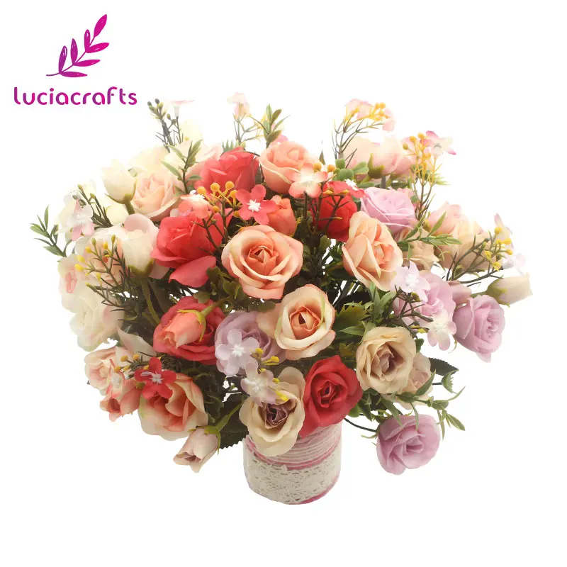 Lucia crafts 13 голов/Букет мини-розы Имитация шелковые искусственные цветы для свадебной вечеринки украшения дома комнаты A0312