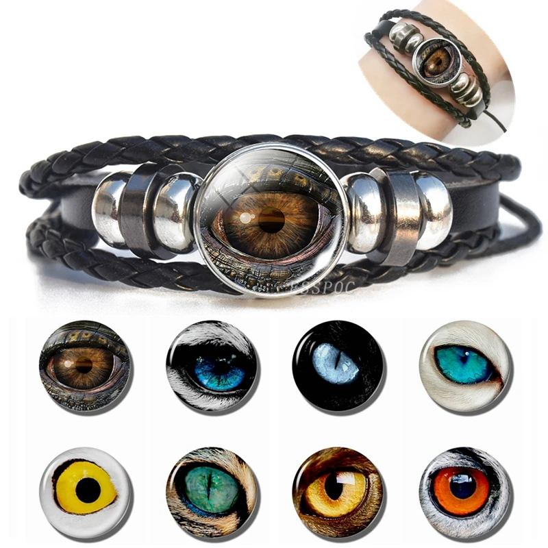 Мужской браслет Dragon Evil Eye черный кожаный в стиле панк с подвесками модные