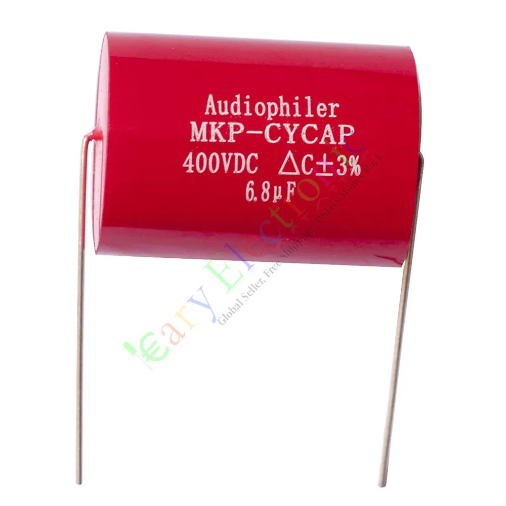 Оптом и в розницу 5 шт. MKP 400V 6 8 мкФ красный длинный медный провод Аксиальный
