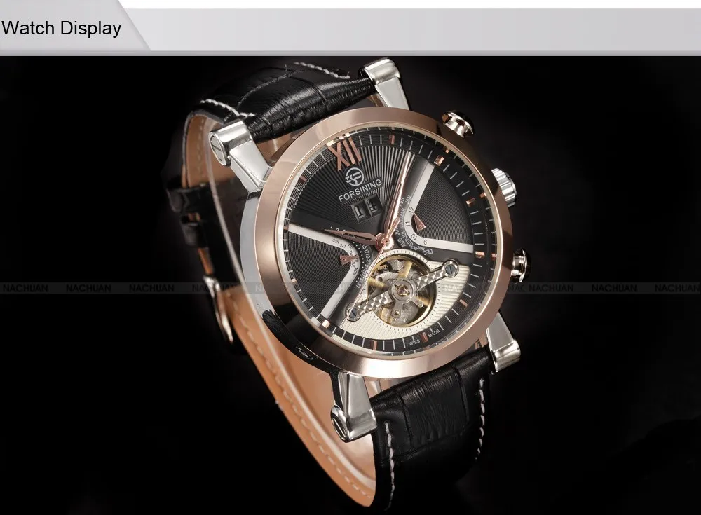 Forsining Tourbillion классический дизайн календарь дисплей золотой ободок натуральная кожа автоматические часы мужские часы лучший бренд класса люкс