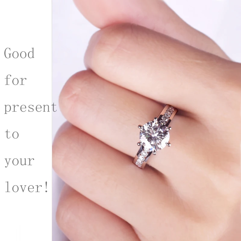 

AEAW 2ctw 8mm F Round Cut Engagement&Wedding Moissanite Diamond Ring Double Halo Ring Platinum Plated Silver