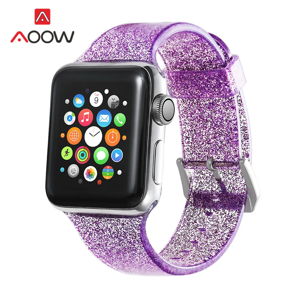 purple Блестящий силиконовый ремешок для часов для Apple Watch 38 мм 42 мм 40 мм 44 мм прозрачный сияющий мужской женский браслет ремешок для iWatch 1 2 3 4 - Цвет ремешка: purple