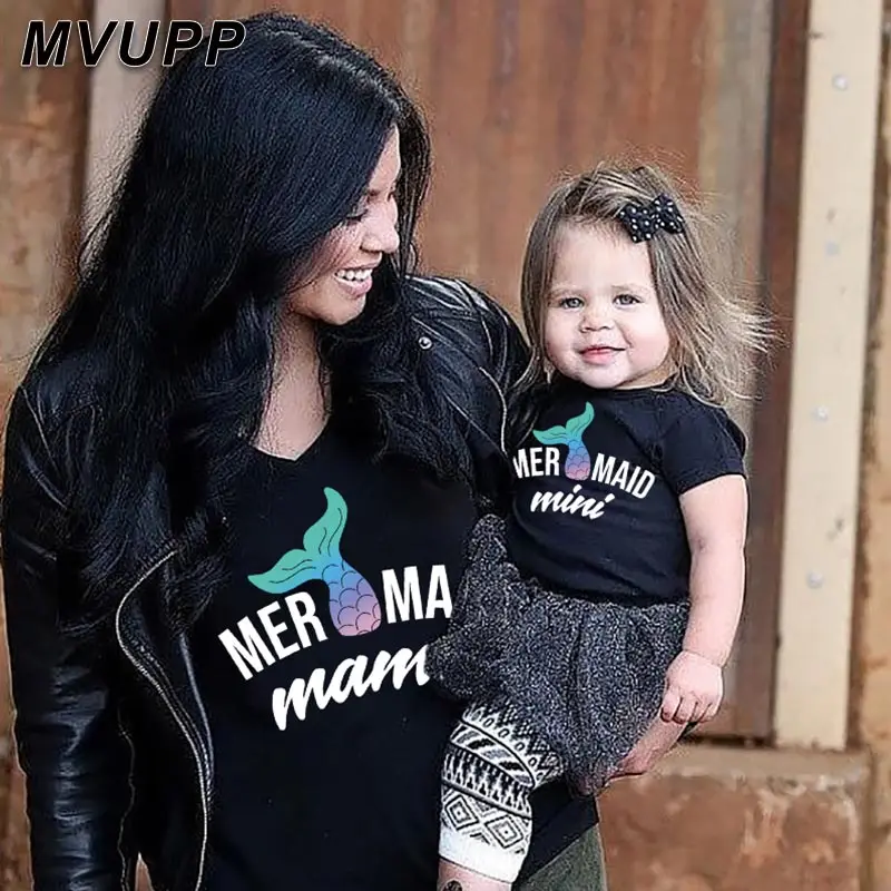 Одинаковая одежда для всей семьи «Мама и мини я» футболка для мамы и дочки, комплекты для мамы и ребенка «большие маленькие сестры», «русалочка»