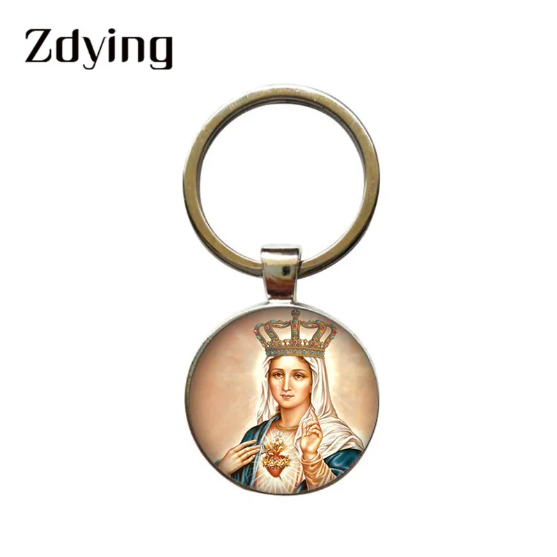 ZDYING Virgin Mary подвеска брелок держатель для ключей круглый стеклянный кабошон узор