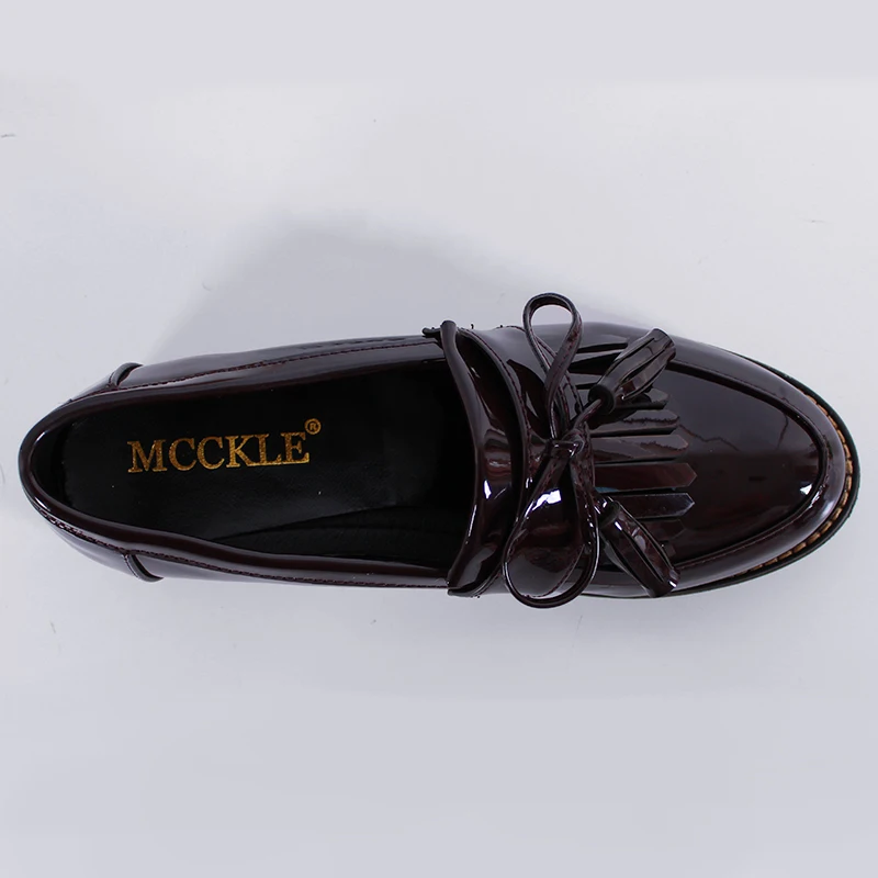 MCCKLE/Женская обувь на низком каблуке; сезон осень; модная женская обувь из лакированной кожи на платформе с кисточками; прошитая женская обувь без застежки