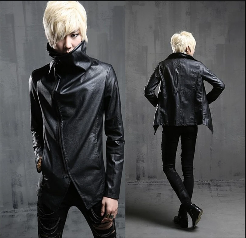 

Free Shipping The New Trend Of Men's Leather Motorcycle Rivet Punk Nightclub Stage Show Leather Jacket / M-xxl
