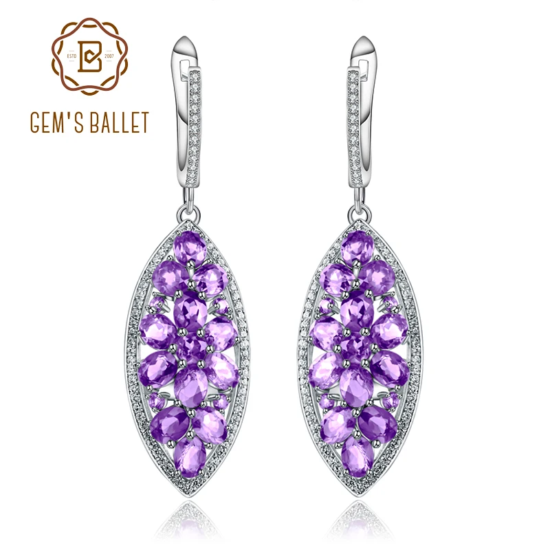 

GEM'S BALLET 4.70Ct Natural Amethyst Gemstones Earrings 925 Sterling Silver Vintage Drop Earrings for Women Wedding Jewelry