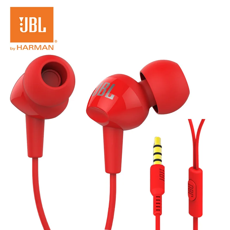 Красный JBL оригинальная гарнитура для мобильного телефона с басами C100SI наушники с микрофоном 3,5 мм разъем - Цвет: Красный