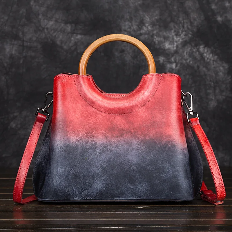 Genuine Leather Bags Women Cross Body Tote Purse Handbag Brush Color Square Vintage Leisure Messenger Shoulder Top Handle Bag