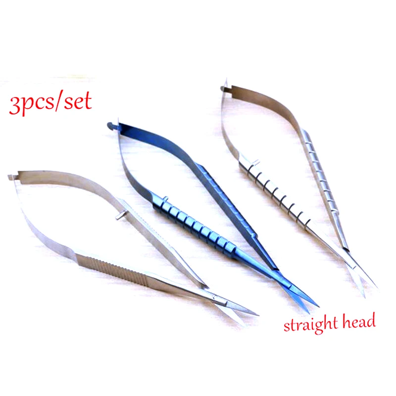 3pcs/set stainless steel/Titanium Straight head Ophthalmic Instruments 12.5 cm micro scissors, Microsurgical Corneal scissors