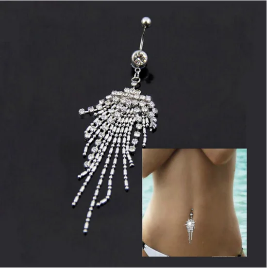 Unisex Women Men Mix Body Jewelry Piercing Crystal Double Gem navel Navel Ring Stainless Steel ring body piercing jewelry |