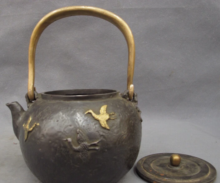 song voge gem S2793 Folk Chinese Bronze FengShui Fly Bird Crane Statue Handle Wine Pot Teapot Flagon | Дом и сад