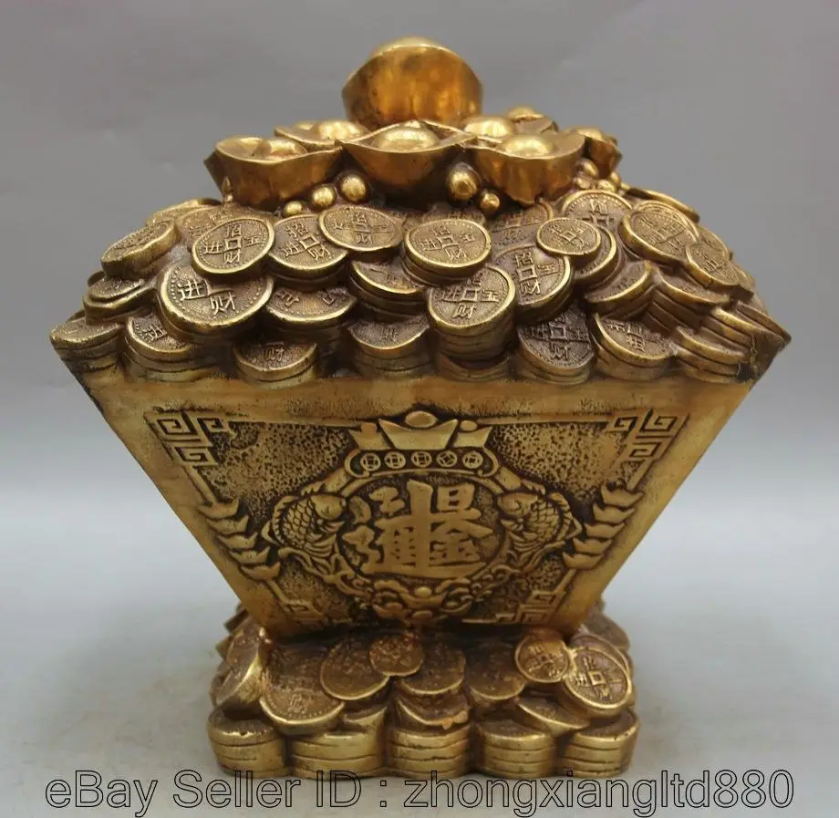 12 &quotКитайский медный фэн шуй Юань Бао богатство деньги две рыбы сокровище чаша L |