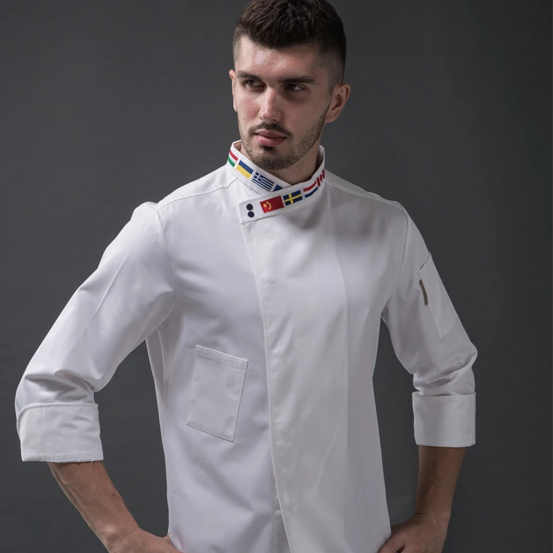 

long sleeve clothing hotel kitchen chef uniform flag collar ladies chef shirts chef restaurant uniform washable chef clothes