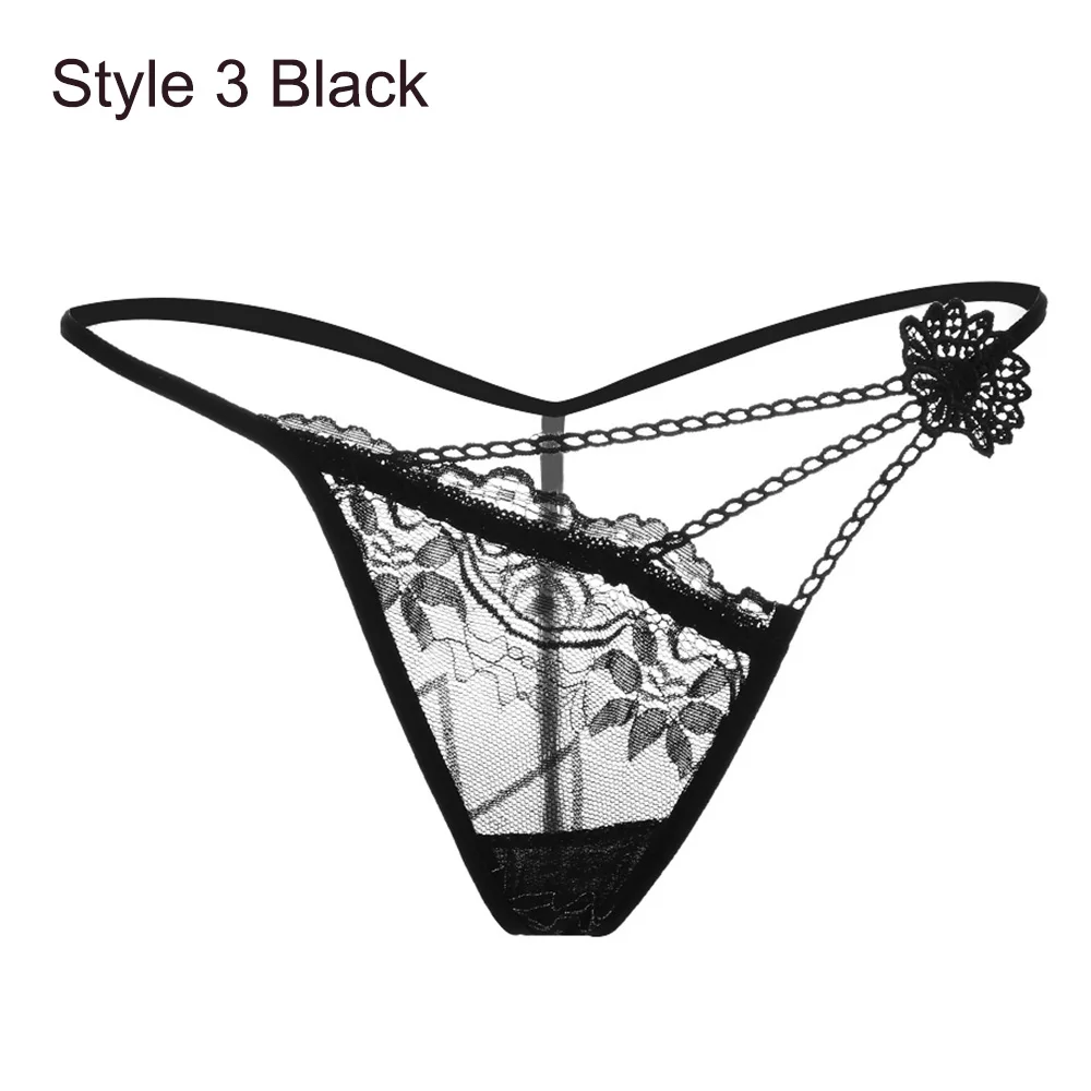 Style 3 Black Новинка, женские Эротические трусики-стринги, сексуальное кружевное нижнее белье, трусы, сексуальные трусики с низкой талией, прозрачные трусики с Т-образной спинкой, нижнее белье - Цвет: Style 3 Black