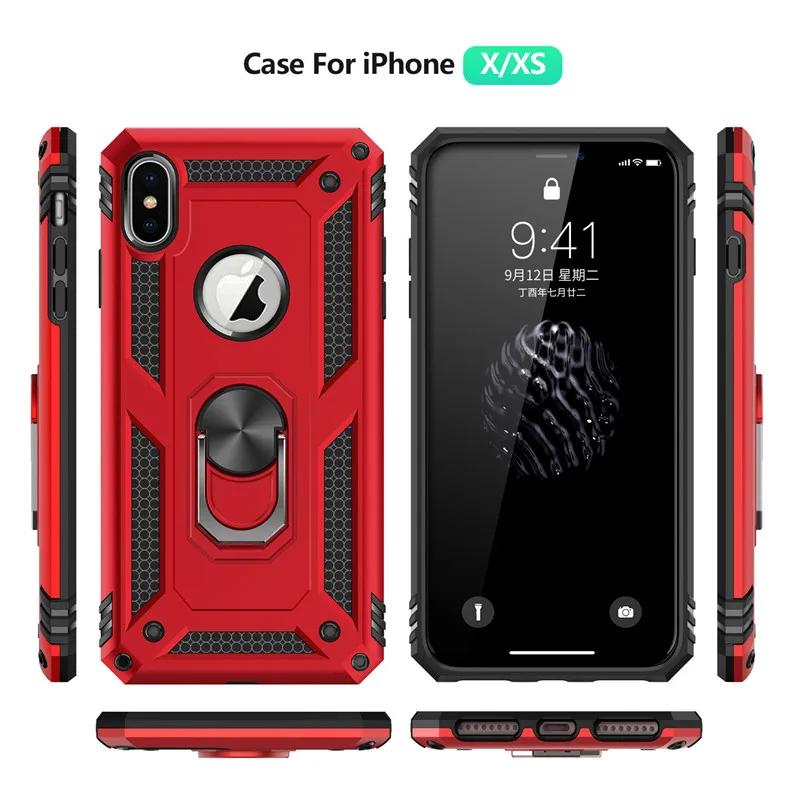Магнитный чехол с металлическим кольцом для iPhone X из ТПУ + ПК полное покрытие XR XS Max