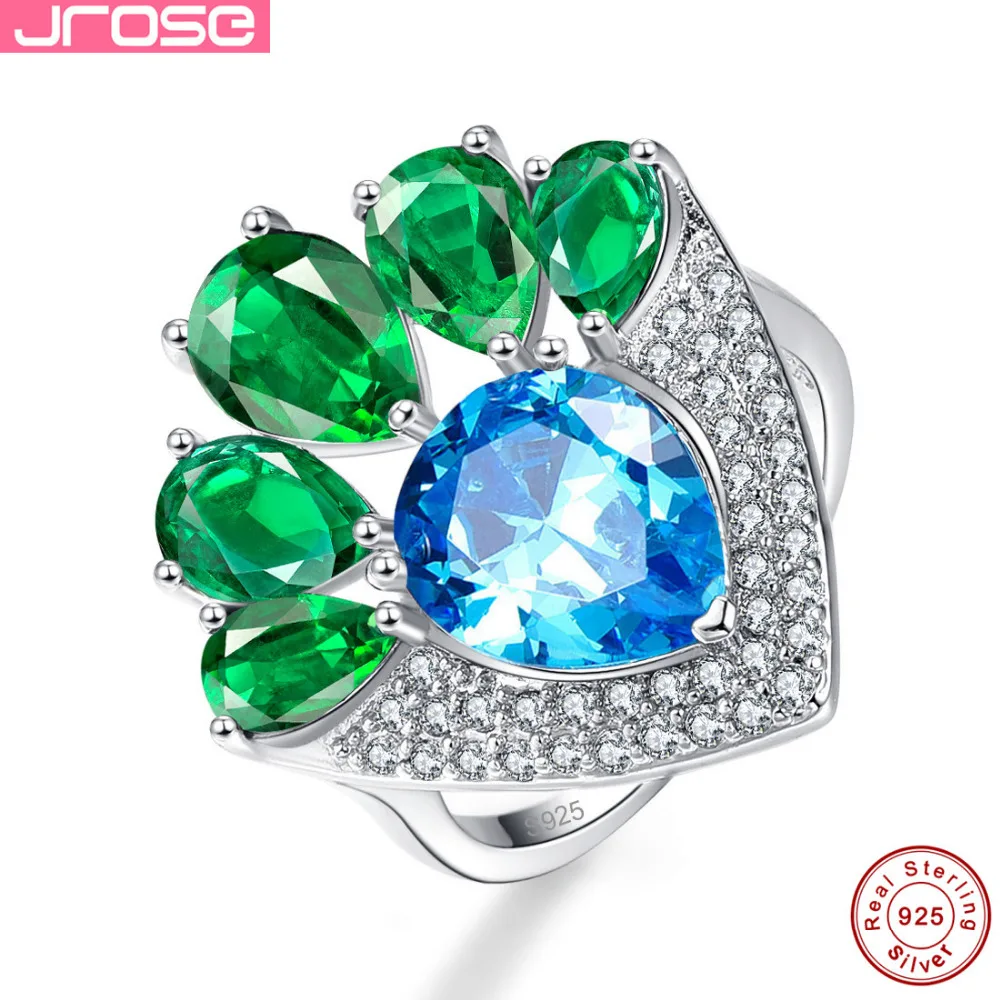 Jrose Pear Cut 2.37ct синий и зеленый CZ обручальное кольцо 100% Аутентичное из стерлингового