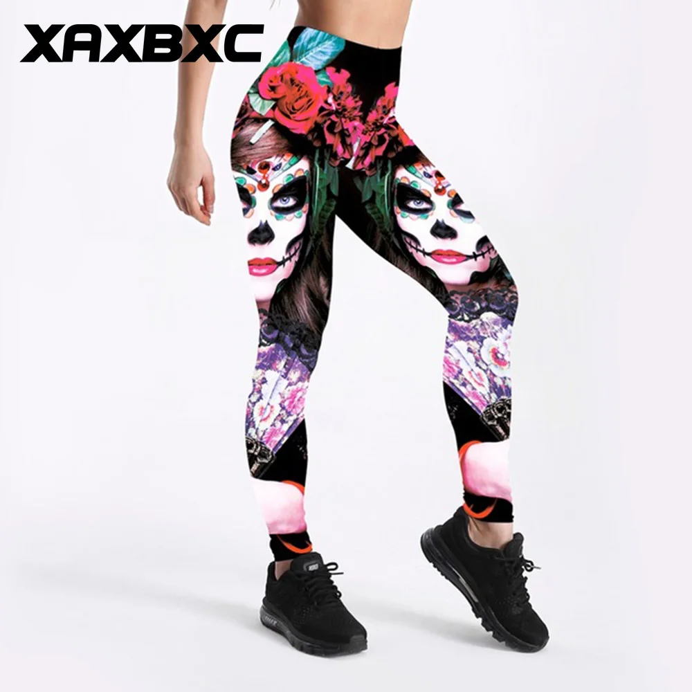 XAXBXC 3970 Halloween rose clown Prints Fitness Workout Push Up Women Leggings Slim Sexy Female Pencil Pants Plus Size | Женская одежда