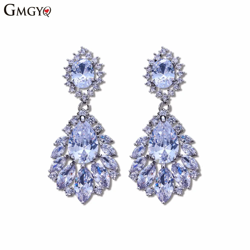 GMGYQ модные цирконы Elegante Kroonluchter AAA+ циркония Lange Grote кристалл свадебные серьги-висюльки Voor broiloft Sieraden