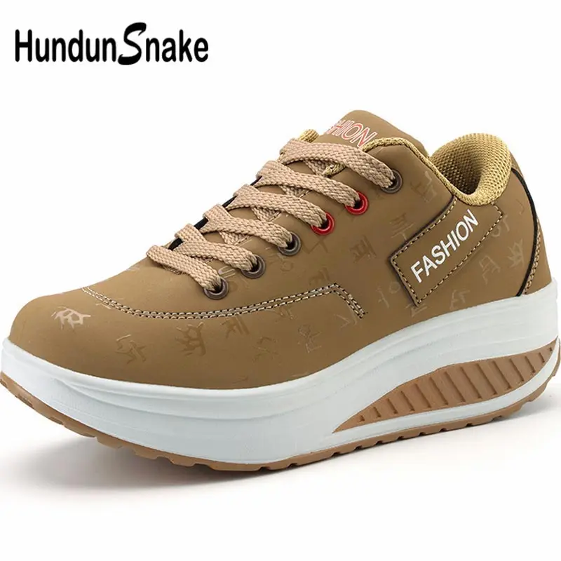 

Hundunsnake wedge sneakers on thick soles women's sport shoes women running shoes sports khaki tennis platform feminino B-045