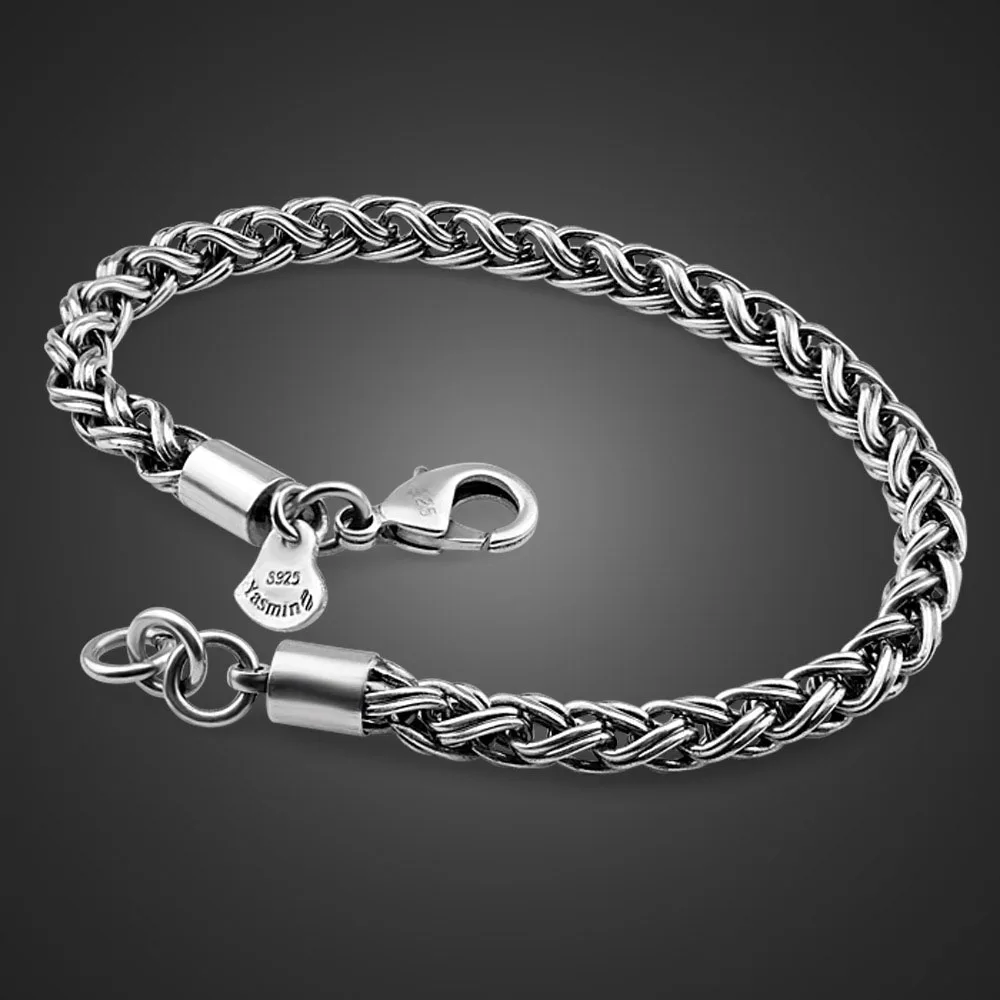 Мужской серебряный браслет из тайского серебра 925 пробы 5 мм 20 см|Гибкие и жесткие