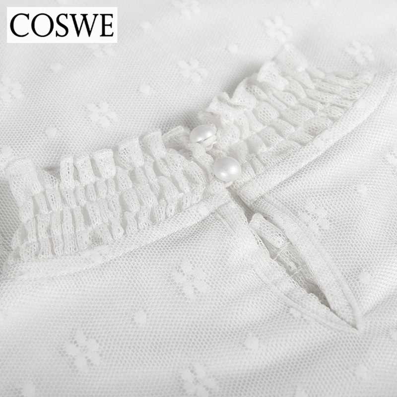 Coswe Новый зима-осень белый Кружево шифон Рубашки для мальчиков Для женщин с