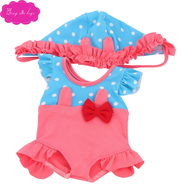 

18 inch Girl dolls Clothes cute polka dot swimwear + cap bikini American newborn jumpsuits Baby toys fit 43 cm baby dolls c770