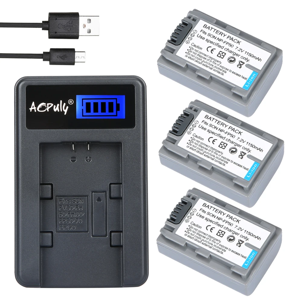3 шт. NP FP50 NPFP50 FP51 камера батарея + ЖК Зарядное устройство USB для Sony ACC TCP5 VQP1 BC V500 DCR HC16