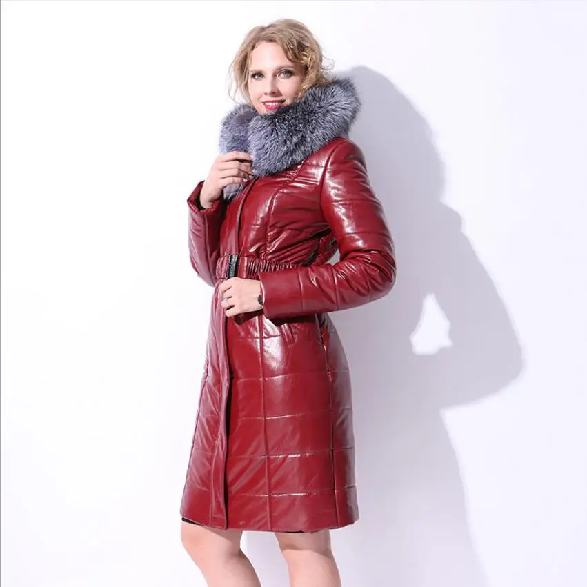 Зимнее искусственное пальто из красного гусиного пуха модное Брендовое