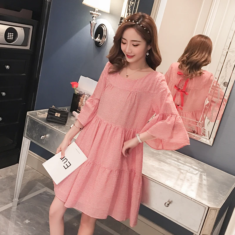 2019 Новое Брендовое летнее платье для беременных женские милые клетчатые платья