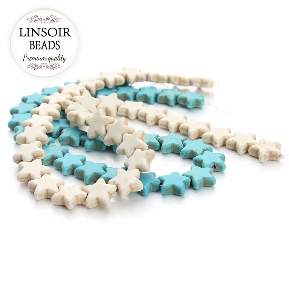 LINSOIR 32 шт. 15 мм бусины со звездами белого синего бирюзового цвета для изготовления