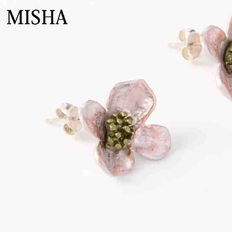 

MISHA gentle Princess Of Pink Enamel glaze Earrings High-Grade 925 Silver flowers Earrings Girls Chic Fine Jewelry 02515