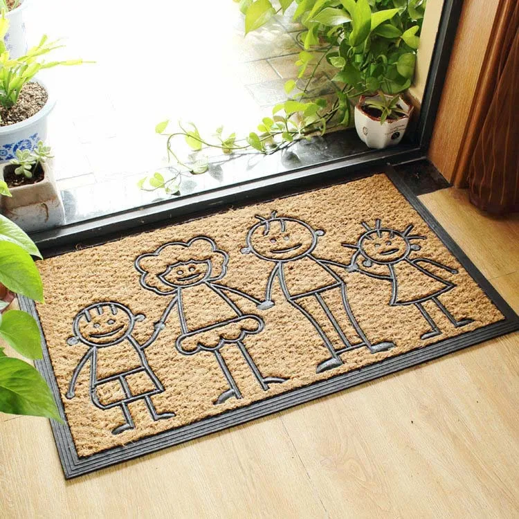Family Коврик из кокосового волокна, натуральный материал, коврик для улицы, грязечистка, маленький коврик для ванной комнаты, Противоскользящий коврик, декор для гостиной - Цвет: Family