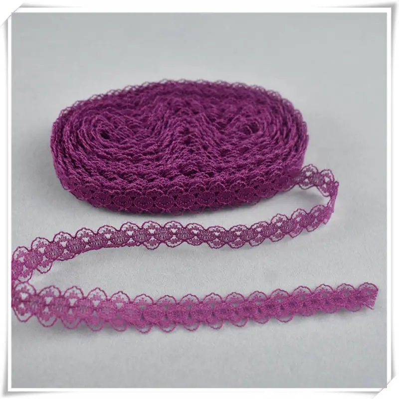Purple Red Красивое 10 ярдовое кружево, лента, тесьма, ширина 14 мм, африканская кружевная ткань, сделай сам, вышивка, сетка для шитья, украшения одежды, хлопковое кружево белого цвета - Цвет: Purple Red